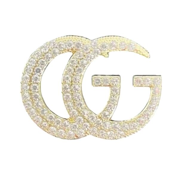 Gucci GG Gold Tone CZ Brooch Pin (GGXX016) - Picture 1 of 5